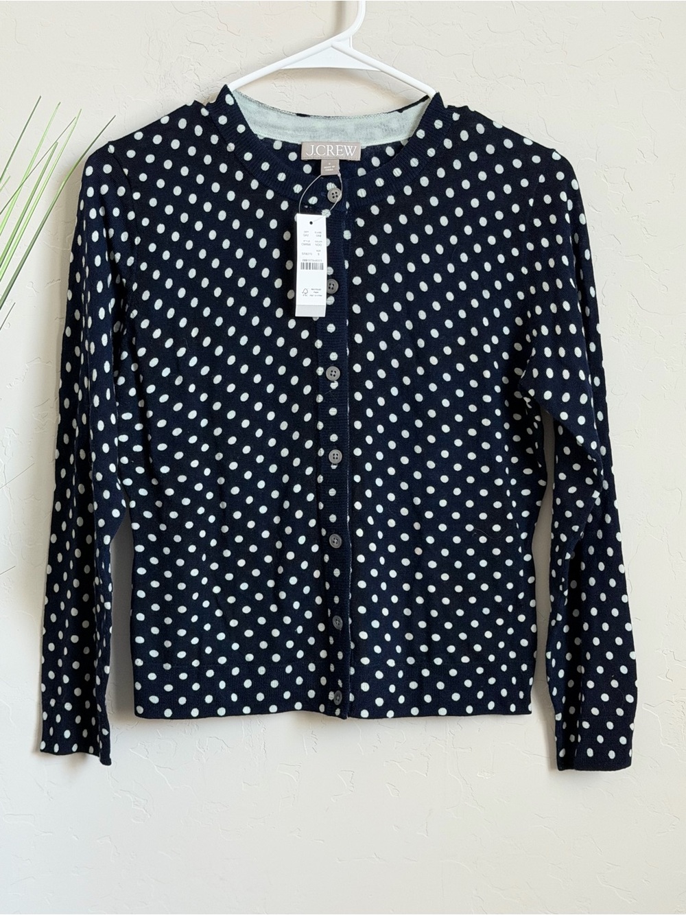 J.Crew 100% Merino Wool Polka Dot Cardigan Sweater Navy White NWT Small